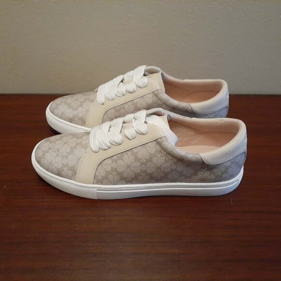 Kate Spade Erin Spade Flower Printed Leather Sneaker - Dark Mushroom Cap NIB - Picture 1 of 8